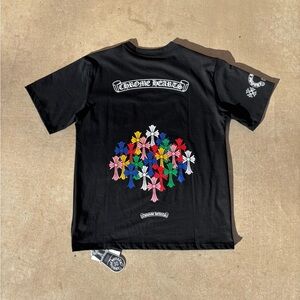 Chrome Hearts Black Tee with multicolored Crosses